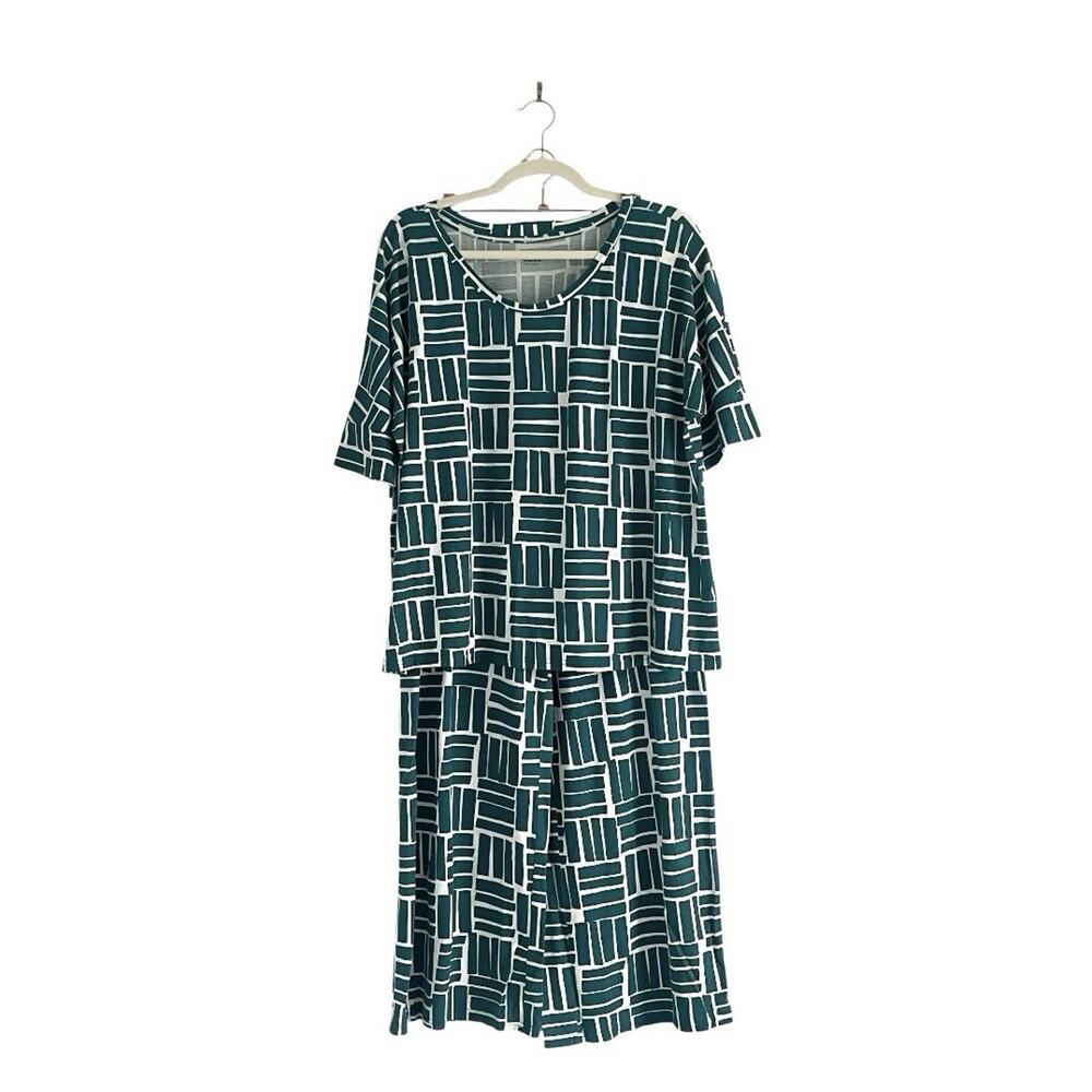 Garnet Hill Organic Cotton Pajama Set Green Geometric Block Print Sz Large - Picture 2 of 7